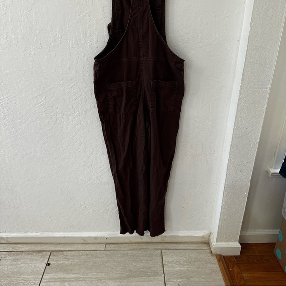 Aerie Work & Play Twill Brown Frayed Hem Ankle Jumpsuit Overalls XS - Picture 5 of 14